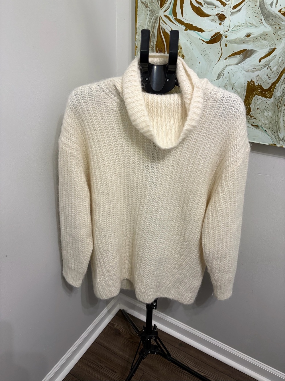 ba&sh Bero Alpaca Blend Chunky Knit Cowl Neck Sweater Ivory Small Italy